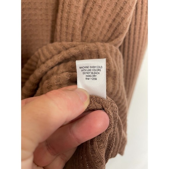 Zenana Thermal Waffle Knit Cowl Neck Hi-Low Tunic Oversized Sweater Cocoa Rayon - Picture 14 of 16